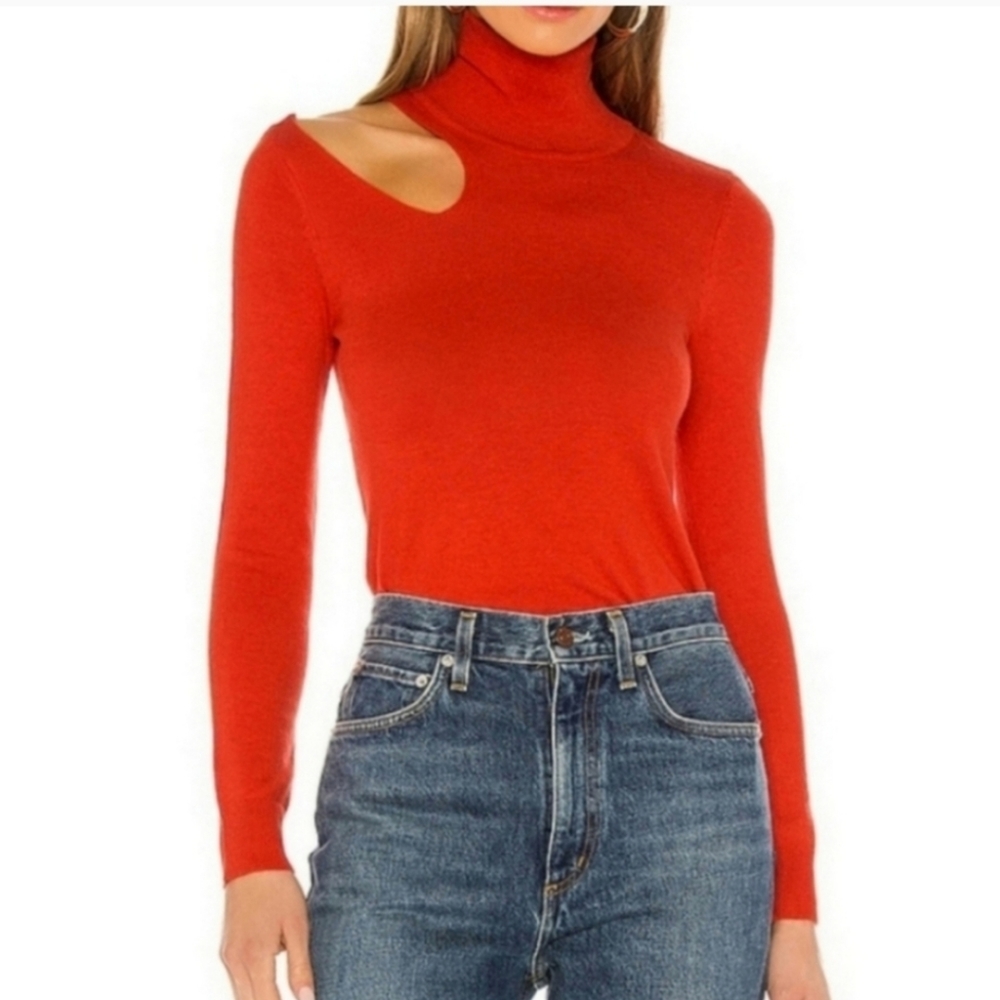 Lover's + Friends Kade Red Wool Blend Cutout Turtleneck Sweater Size XS